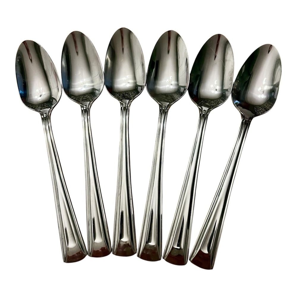 Set Of 6 Oneida Stainless CELLA Beveled Edge Teaspoon 6 3/8" Glossy